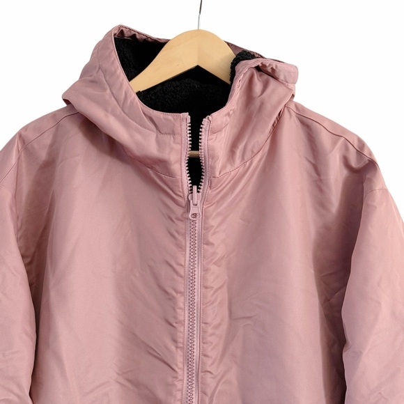 Fabletics Cher Polar Fleece Reversible Coat Black Mauve  Jacket Hooded Medium - Picture 8 of 15